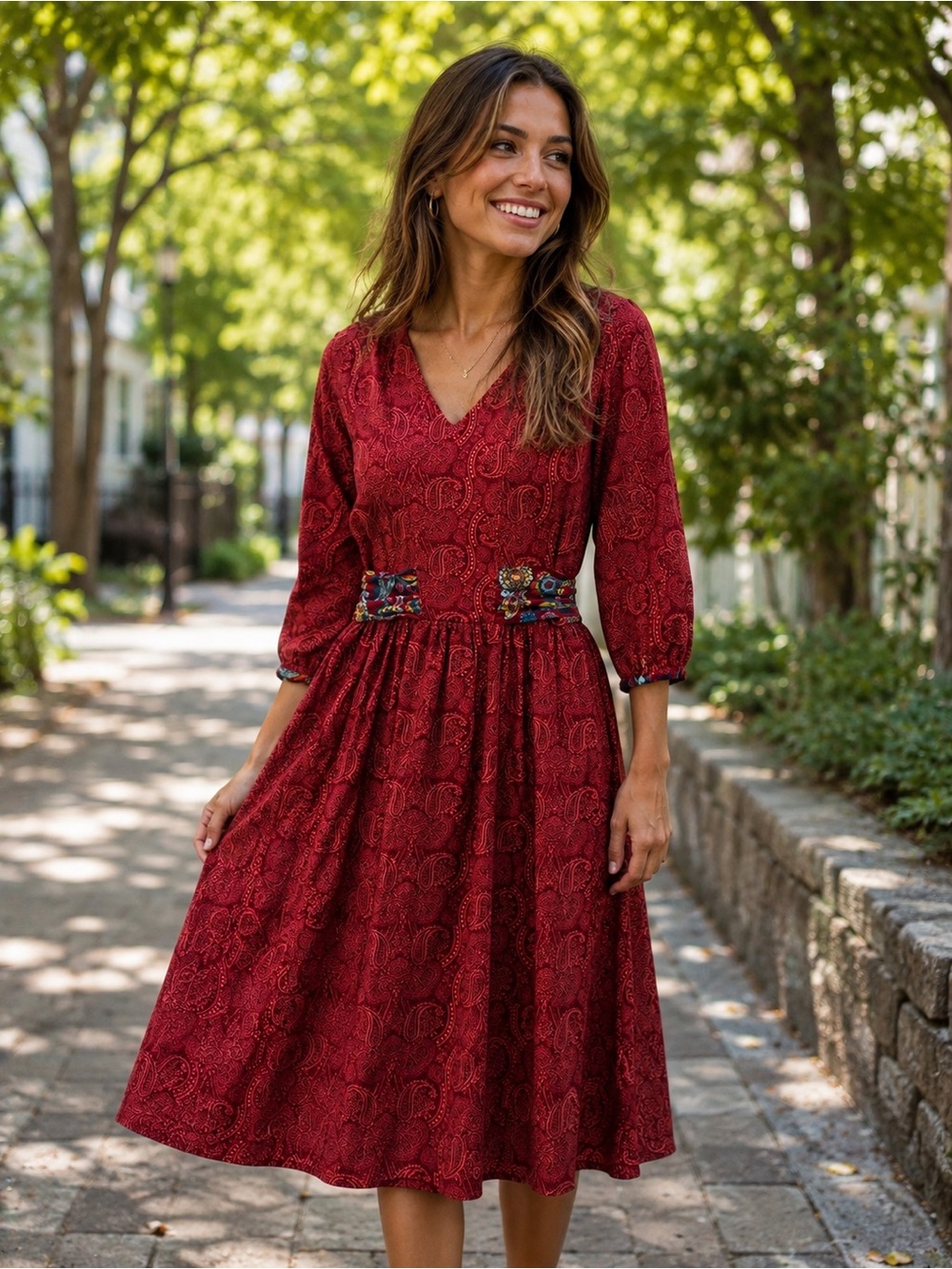 Matilda Jane Deep Red V-Neck Midi Dress